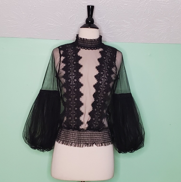 Allison New York Illusion Black Sheer Blouse - Picture 2 of 8